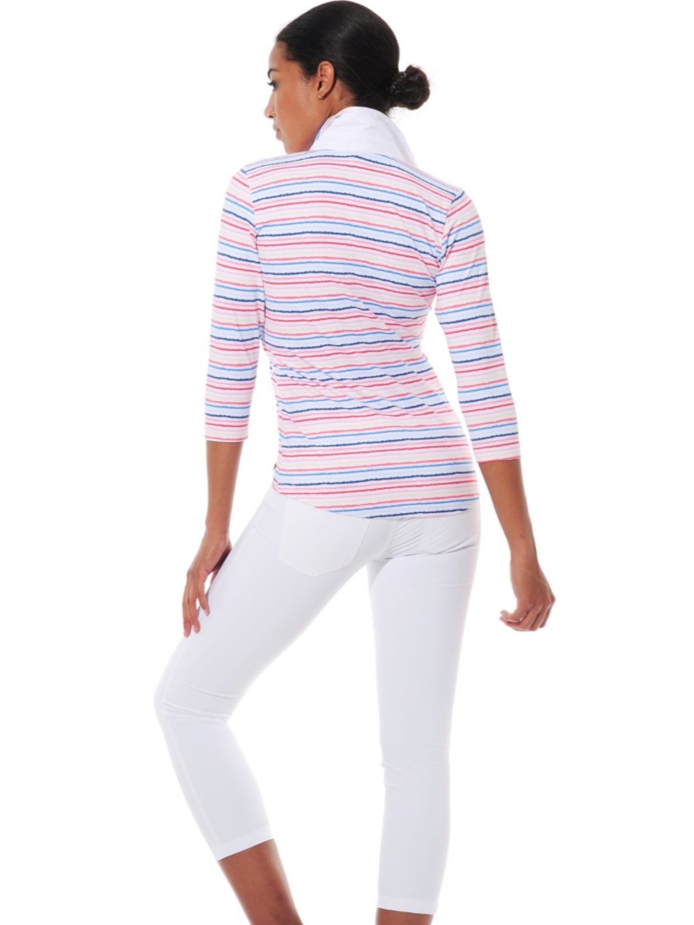 $217 MDC Rainbow Stripe Polo Shirt Pink Blue White Short Sleeve Women’s US 6 S - Picture 5 of 10
